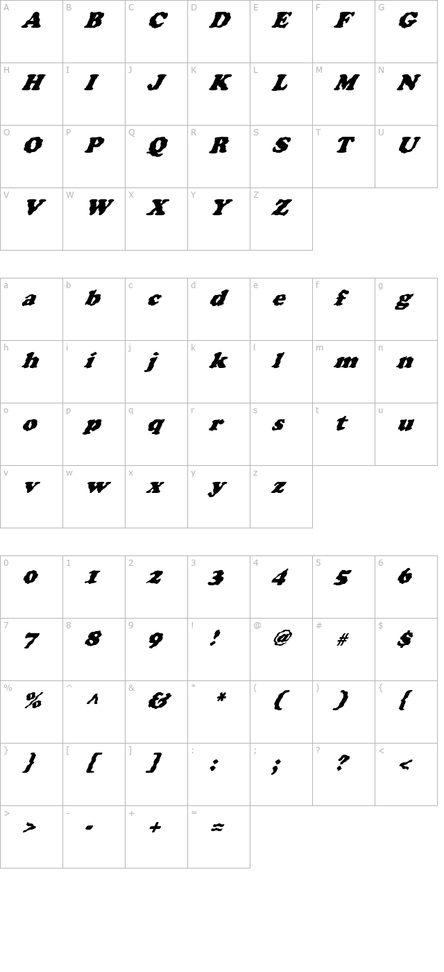 FZ ROMAN 4 WAVEY ITALIC character map