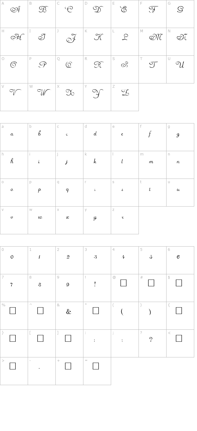 FZ SCRIPT 1 LEFTY character map