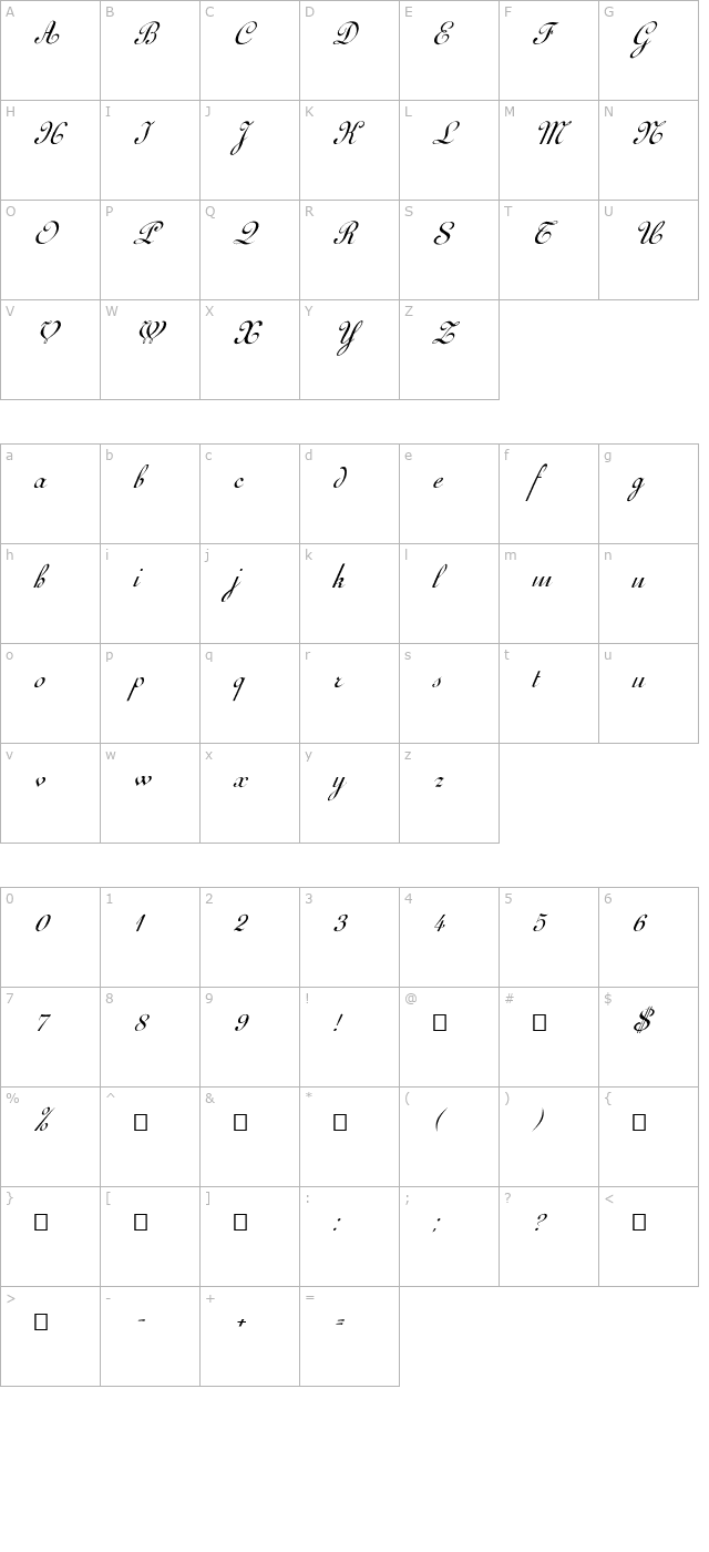 FZ SCRIPT 11 ITALIC character map