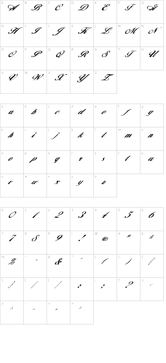 FZ SCRIPT 12 ITALIC character map