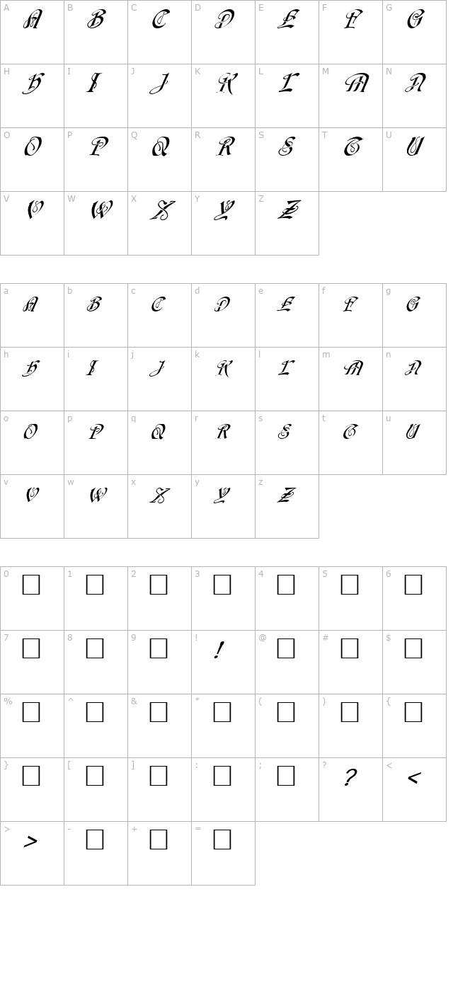 fz-script-14-italic character map