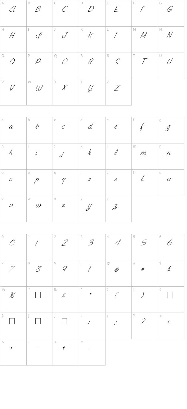 FZ SCRIPT 15 ITALIC character map