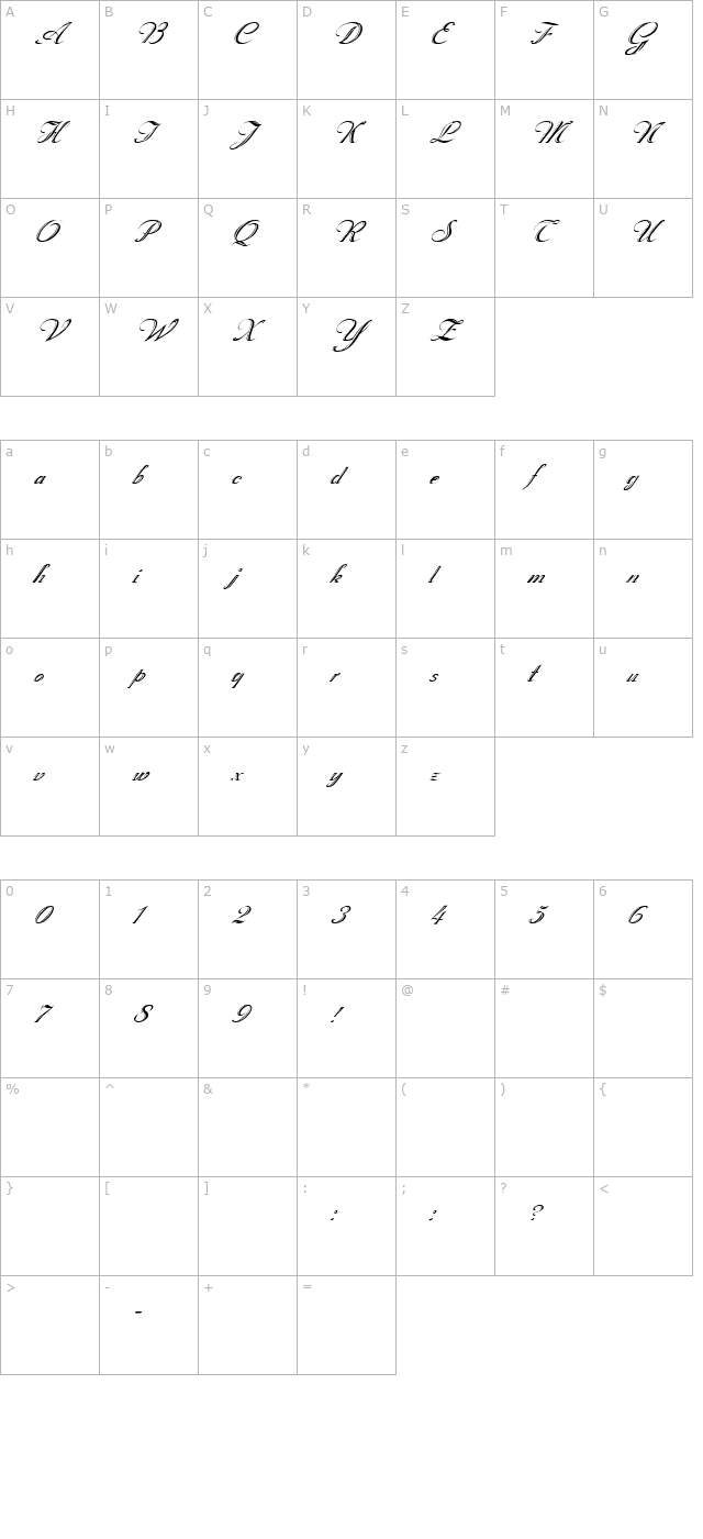 FZ SCRIPT 18 ITALIC character map