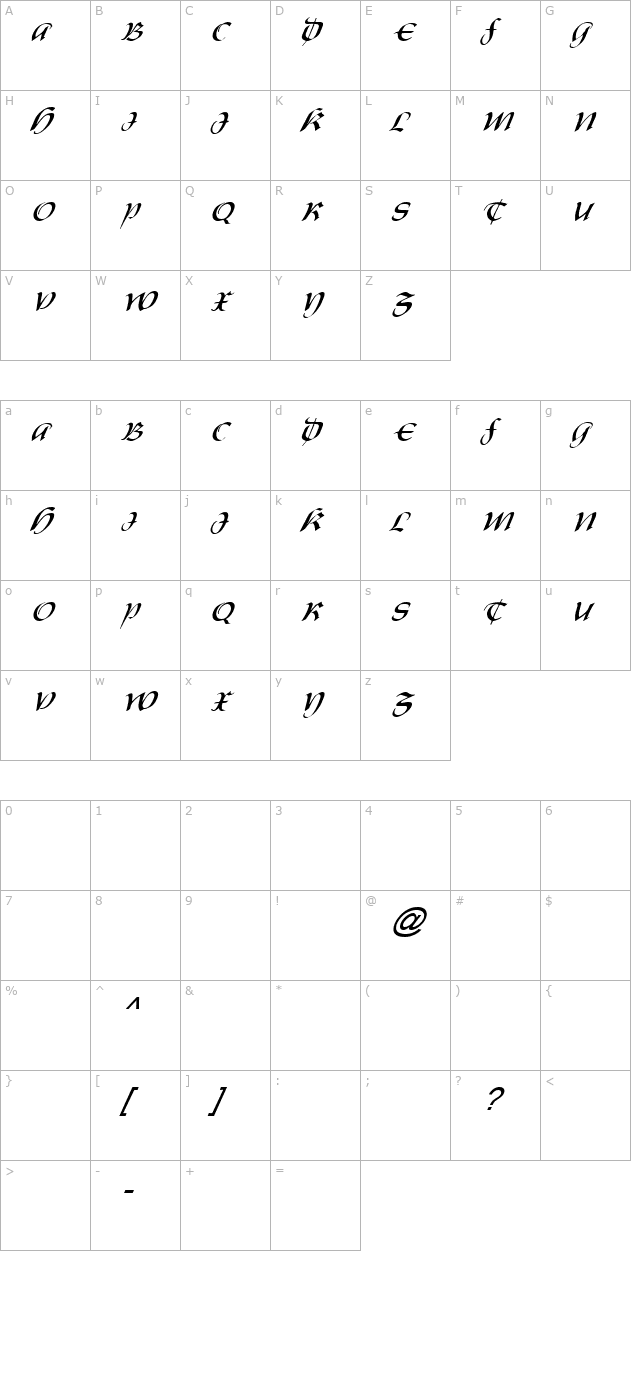 FZ SCRIPT 19 ITALIC character map