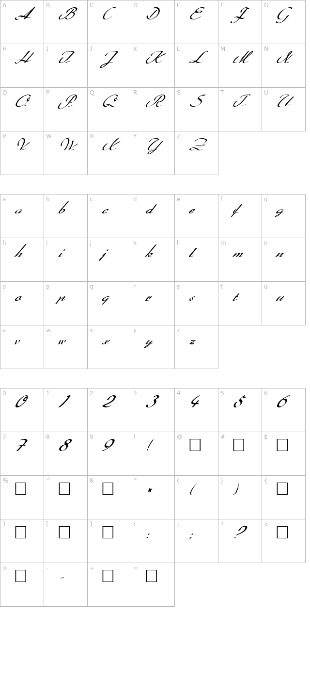fz-script-20-italic character map