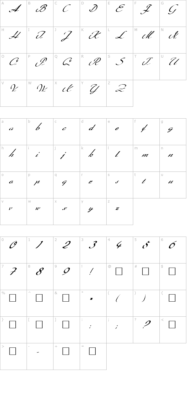 FZ SCRIPT 20 ITALIC character map