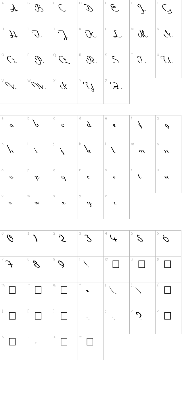 FZ SCRIPT 20 LEFTY character map