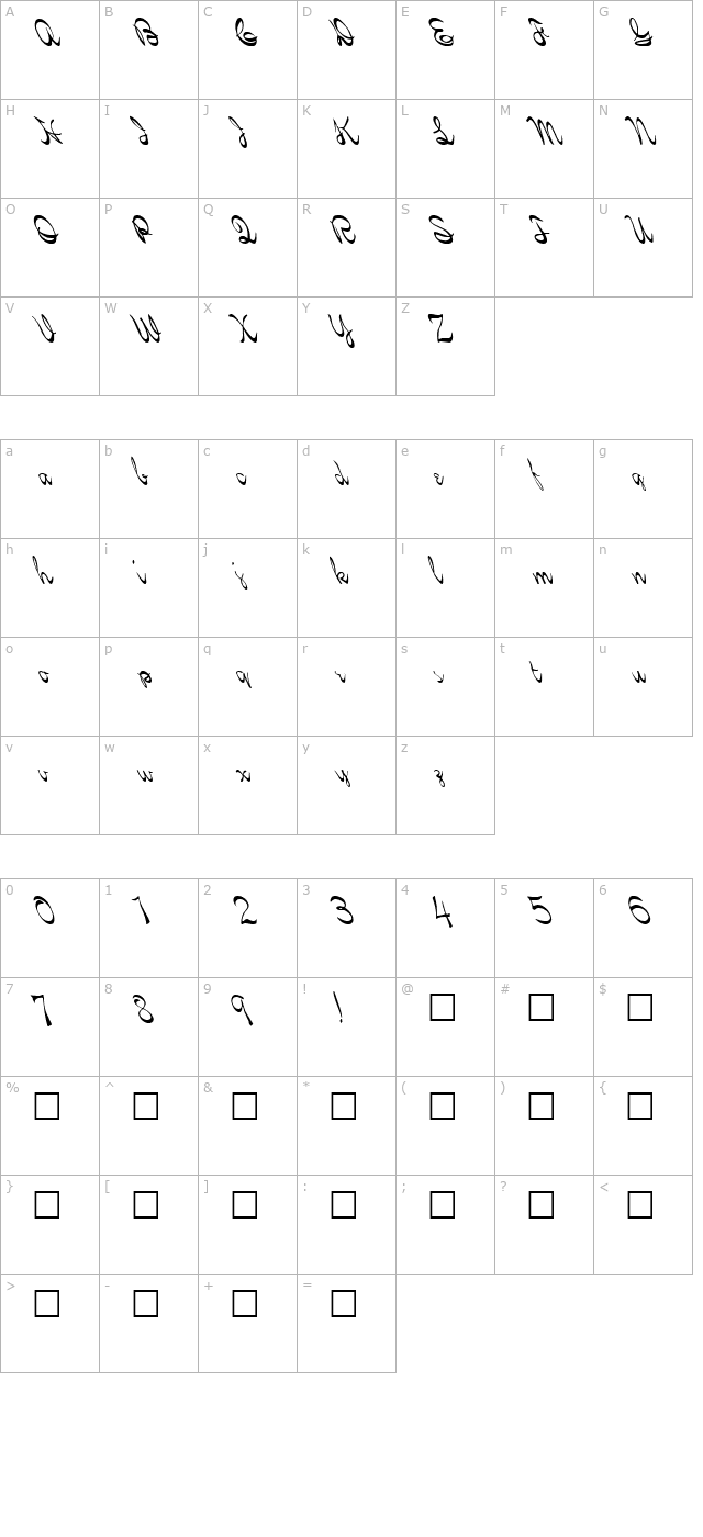 FZ SCRIPT 21 LEFTY character map