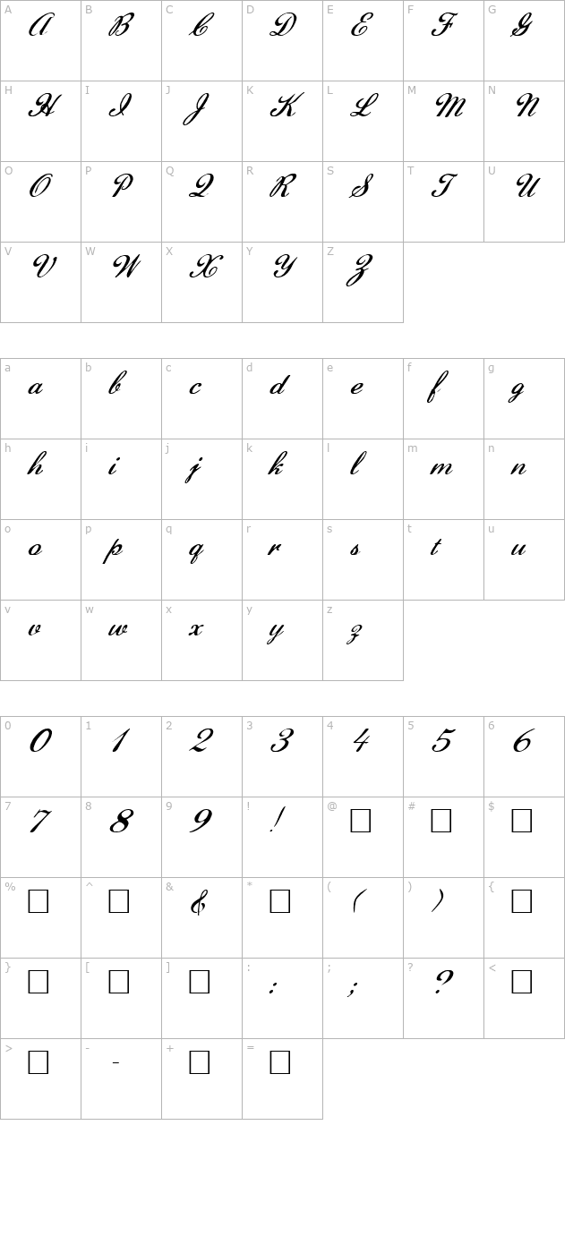 FZ SCRIPT 22 ITALIC character map