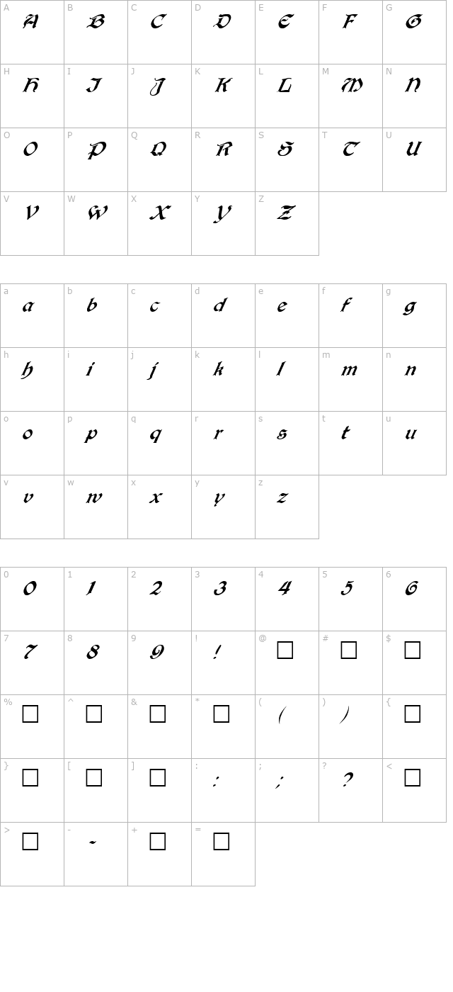 FZ SCRIPT 25 ITALIC character map