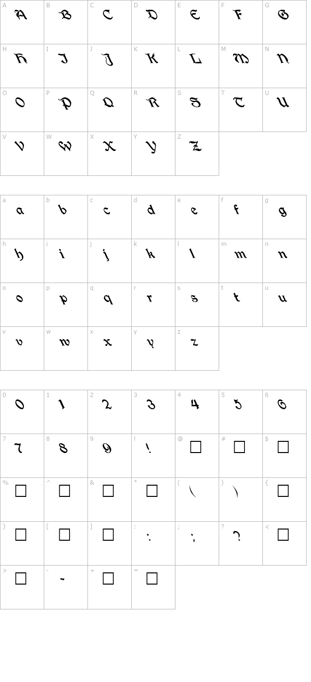 FZ SCRIPT 25 LEFTY character map