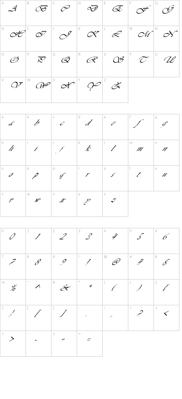 fz-script-26-italic character map
