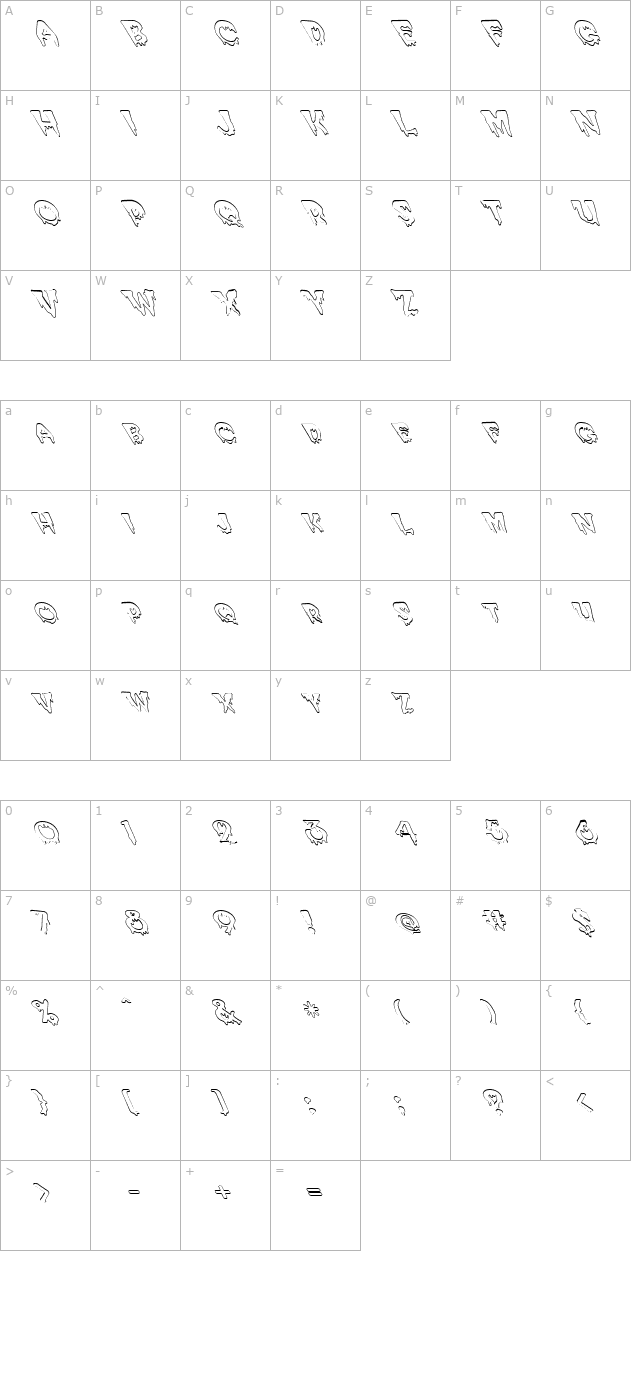 FZ UNIQUE 10 HOLLOW LEFTY character map