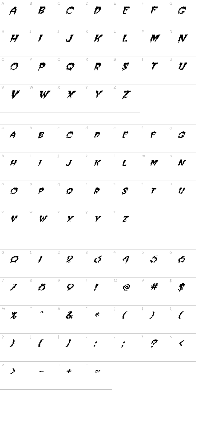 FZ UNIQUE 10 WAVEY ITALIC character map