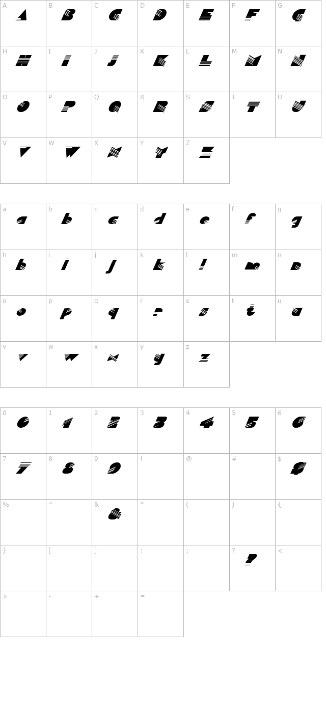 FZ UNIQUE 11 ITALIC character map