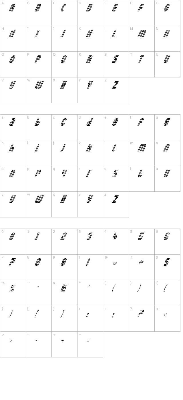 FZ UNIQUE 13 ITALIC character map