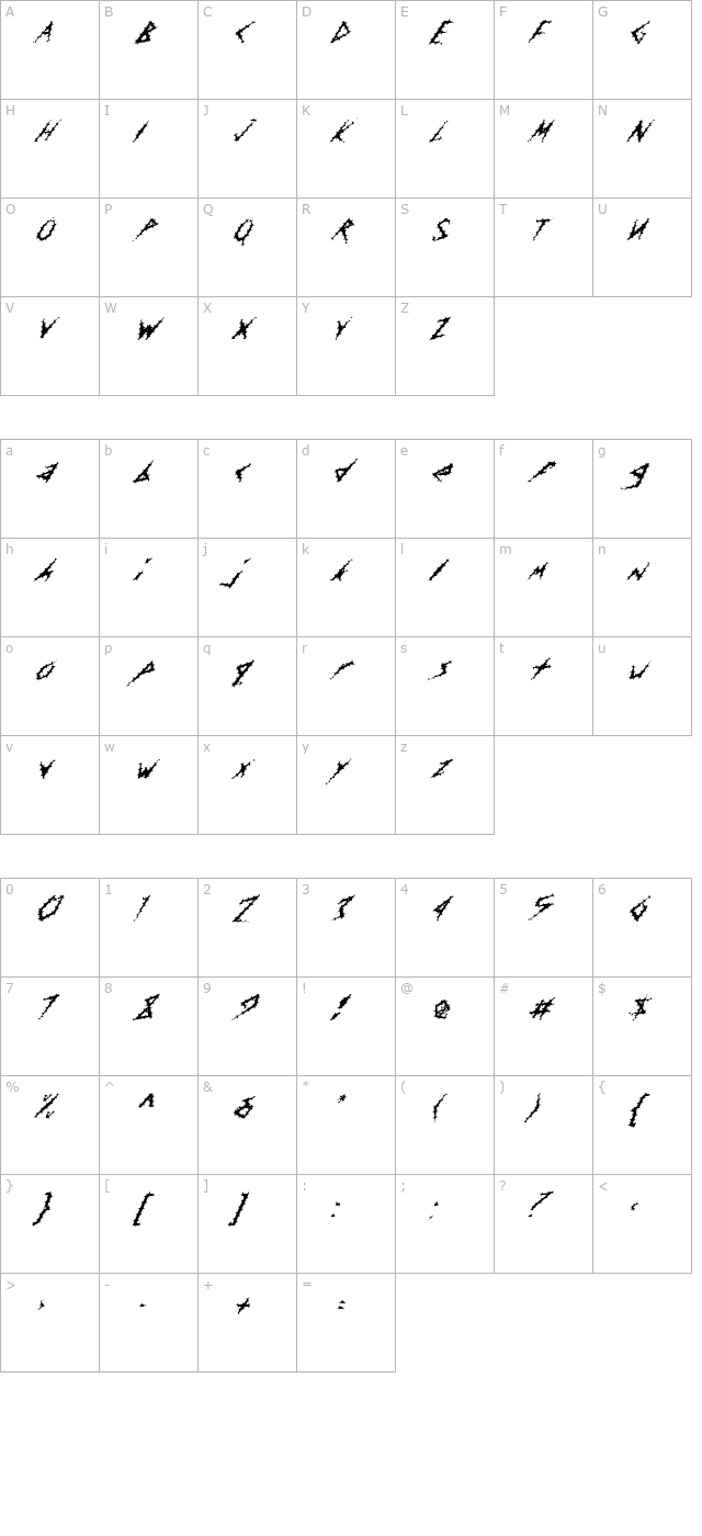 FZ UNIQUE 17 SPIKED ITALIC character map