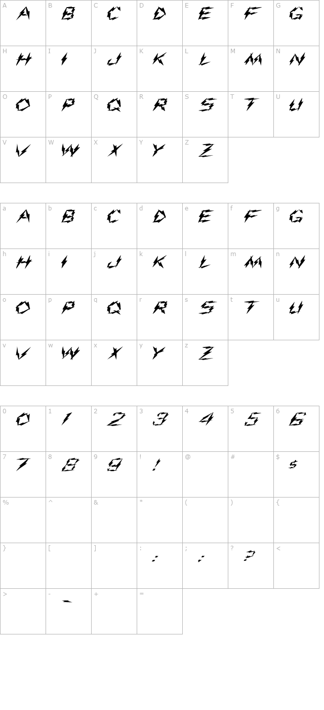 FZ UNIQUE 19 EX character map