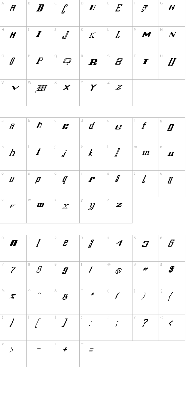 fz-unique-24-italic character map