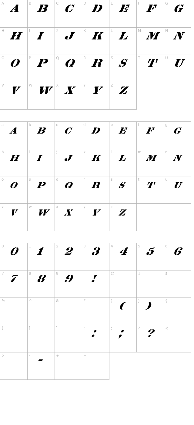 fz-unique-25-italic character map