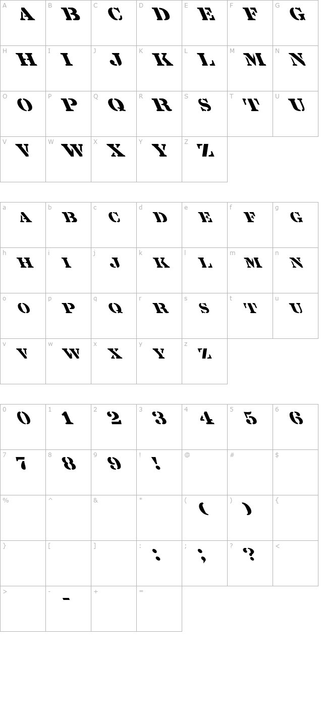 FZ UNIQUE 25 LEFTY character map