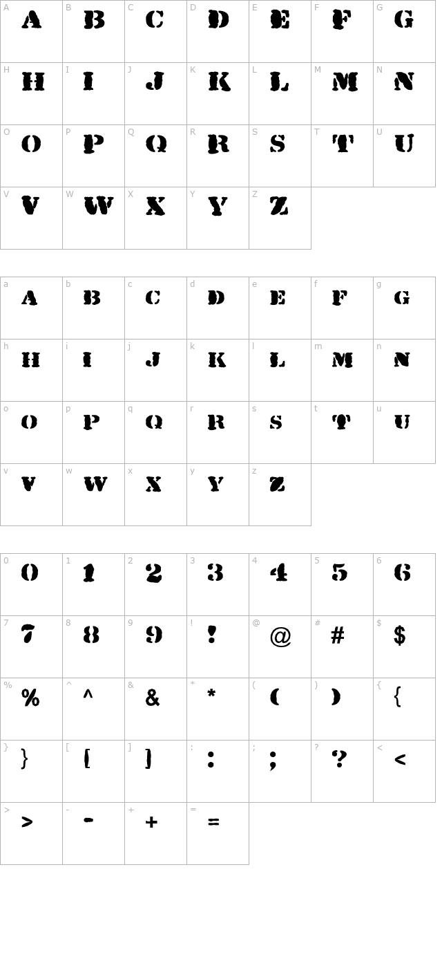 FZ UNIQUE 25 MANGLED character map