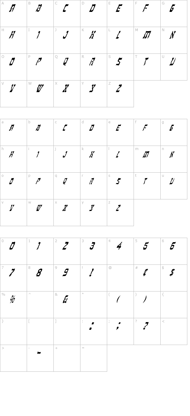 FZ UNIQUE 27 ITALIC character map