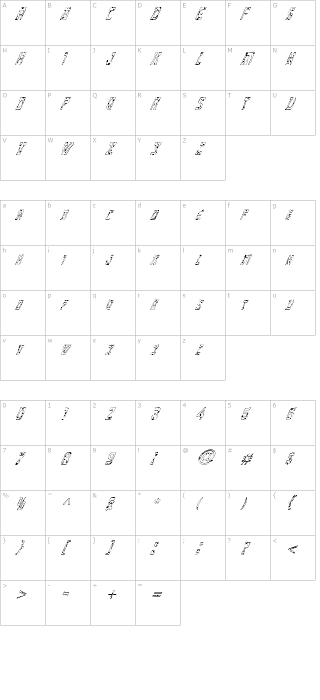 FZ UNIQUE 27 SPOTTED ITALIC character map