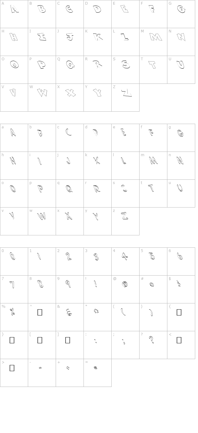 FZ UNIQUE 30 HOLLOW LEFTY character map