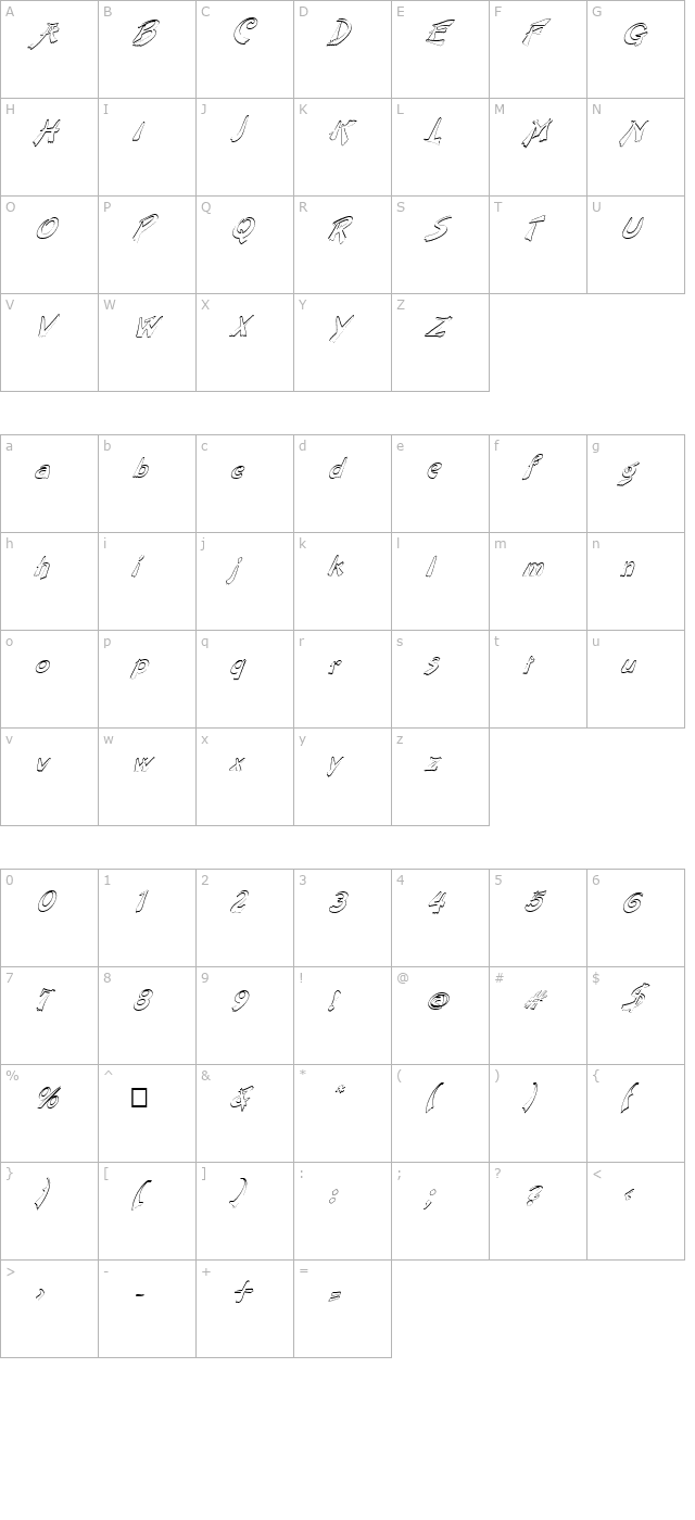 fz-unique-38-hollow-italic character map