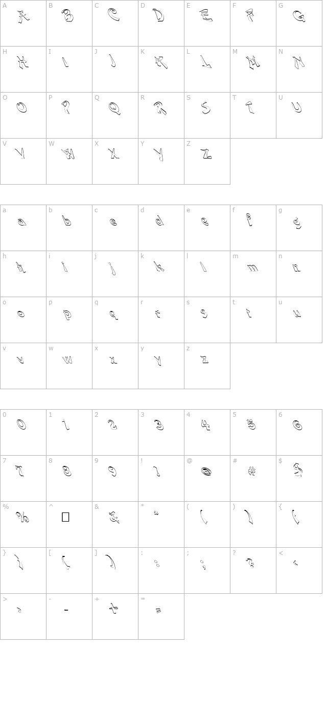 FZ UNIQUE 38 HOLLOW LEFTY character map