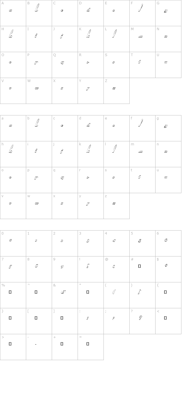 FZ UNIQUE 41 HOLLOW ITALIC character map