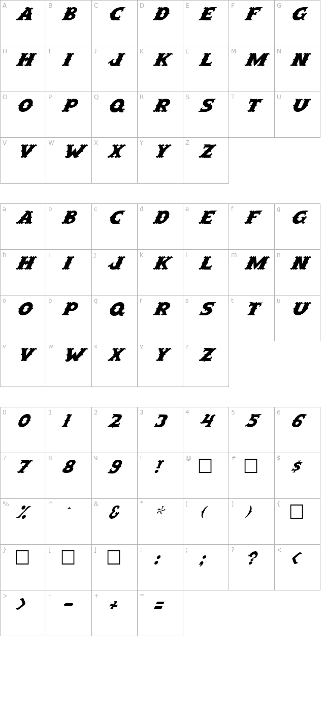 FZ UNIQUE 42 ITALIC character map