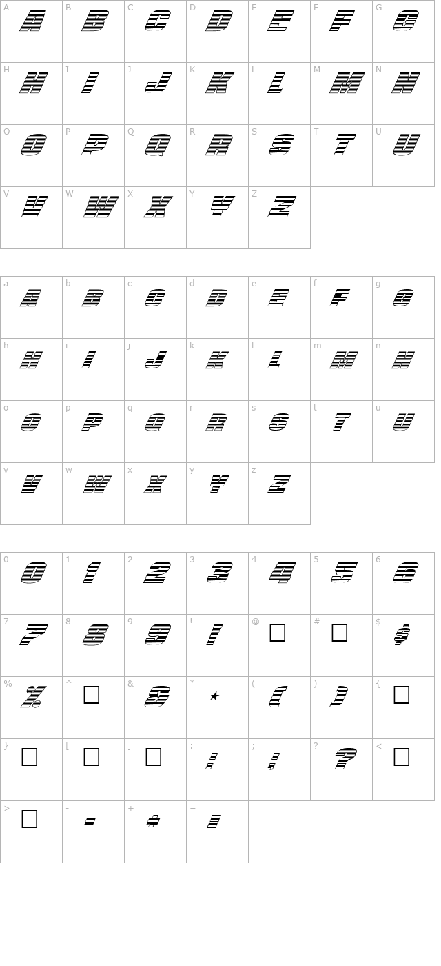 FZ UNIQUE 45 ITALIC character map