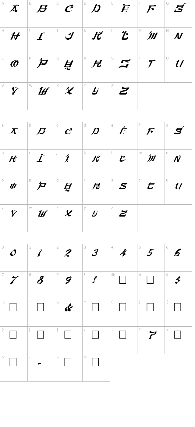 FZ UNIQUE 46 ITALIC character map