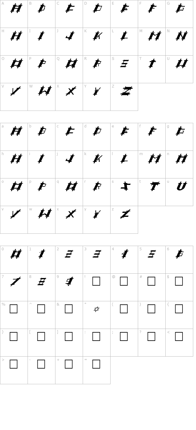 FZ UNIQUE 48 ITALIC character map