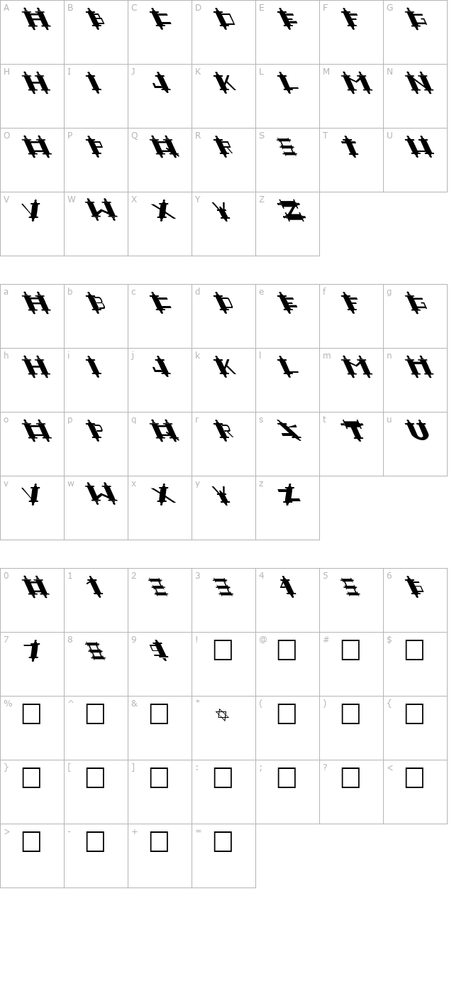 FZ UNIQUE 48 LEFTY character map