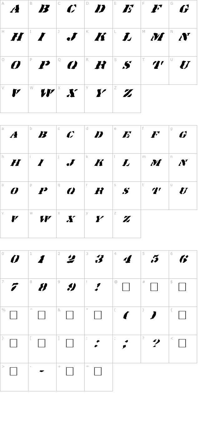 FZ WACKY 17 ITALIC character map