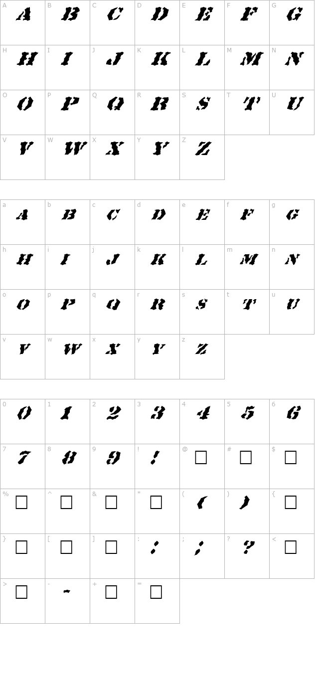 fz-wacky-18-italic character map