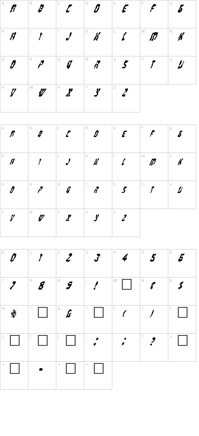 FZ WACKY 20 ITALIC character map