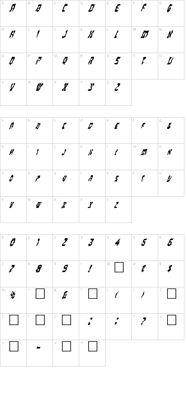 FZ WACKY 22 ITALIC character map