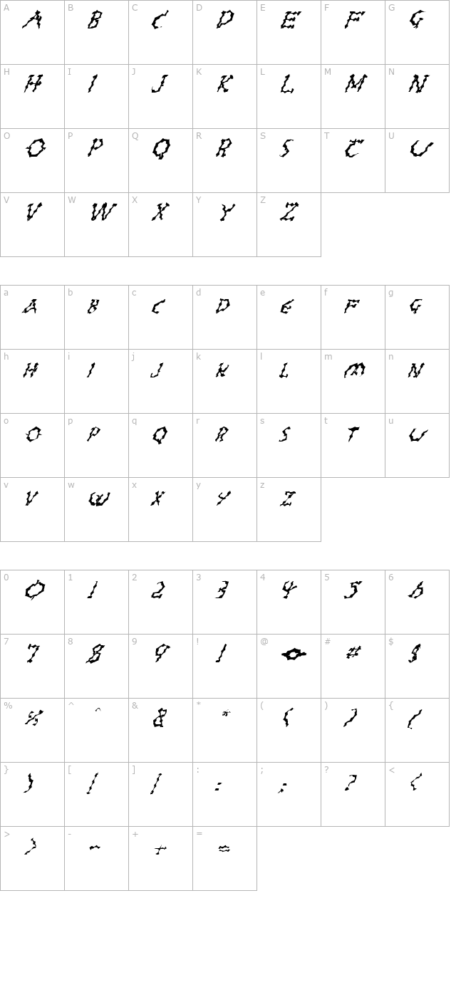 FZ WACKY 23 ITALIC character map