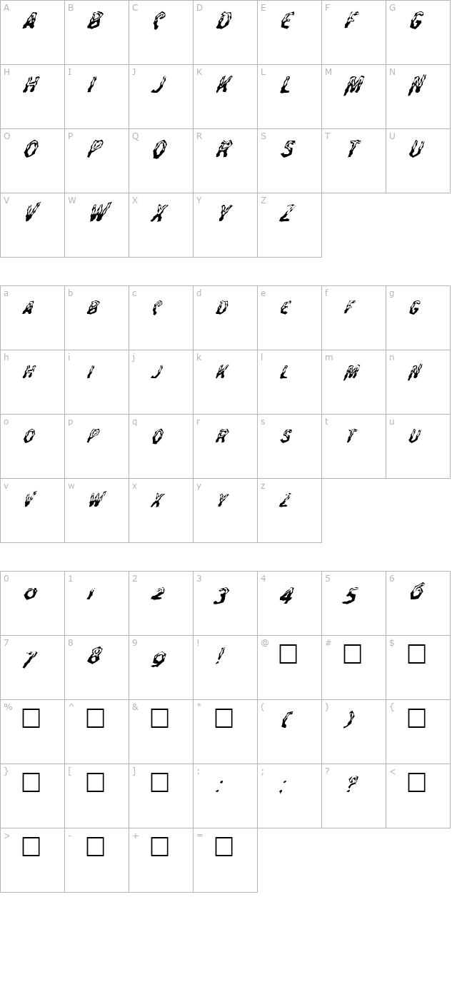 FZ WACKY 26 ITALIC character map