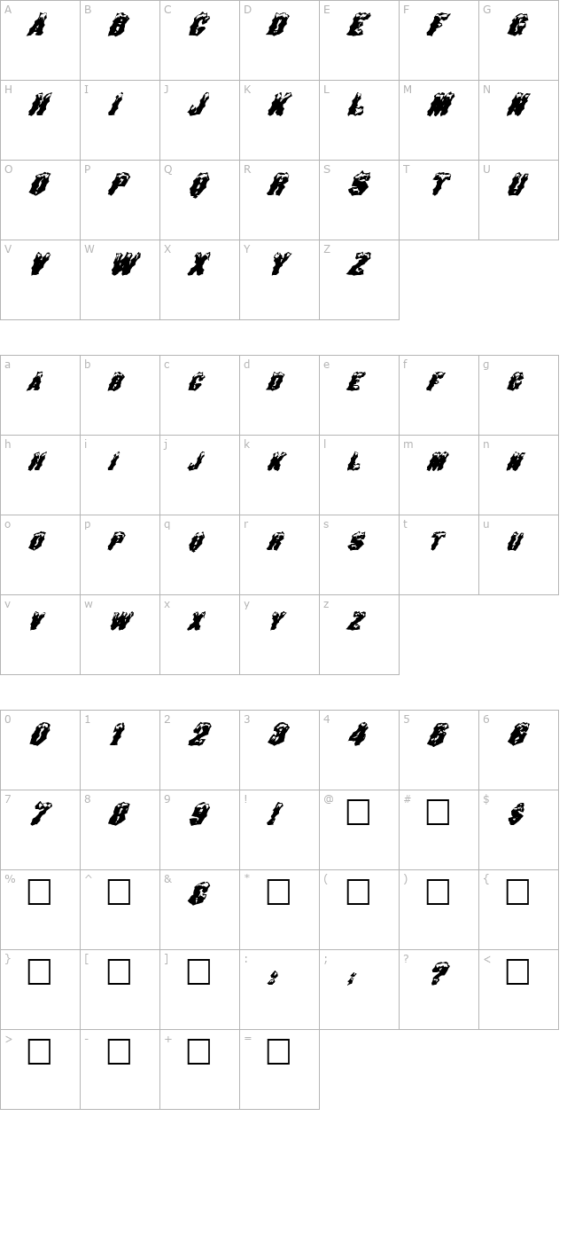 FZ WACKY 29 ITALIC character map