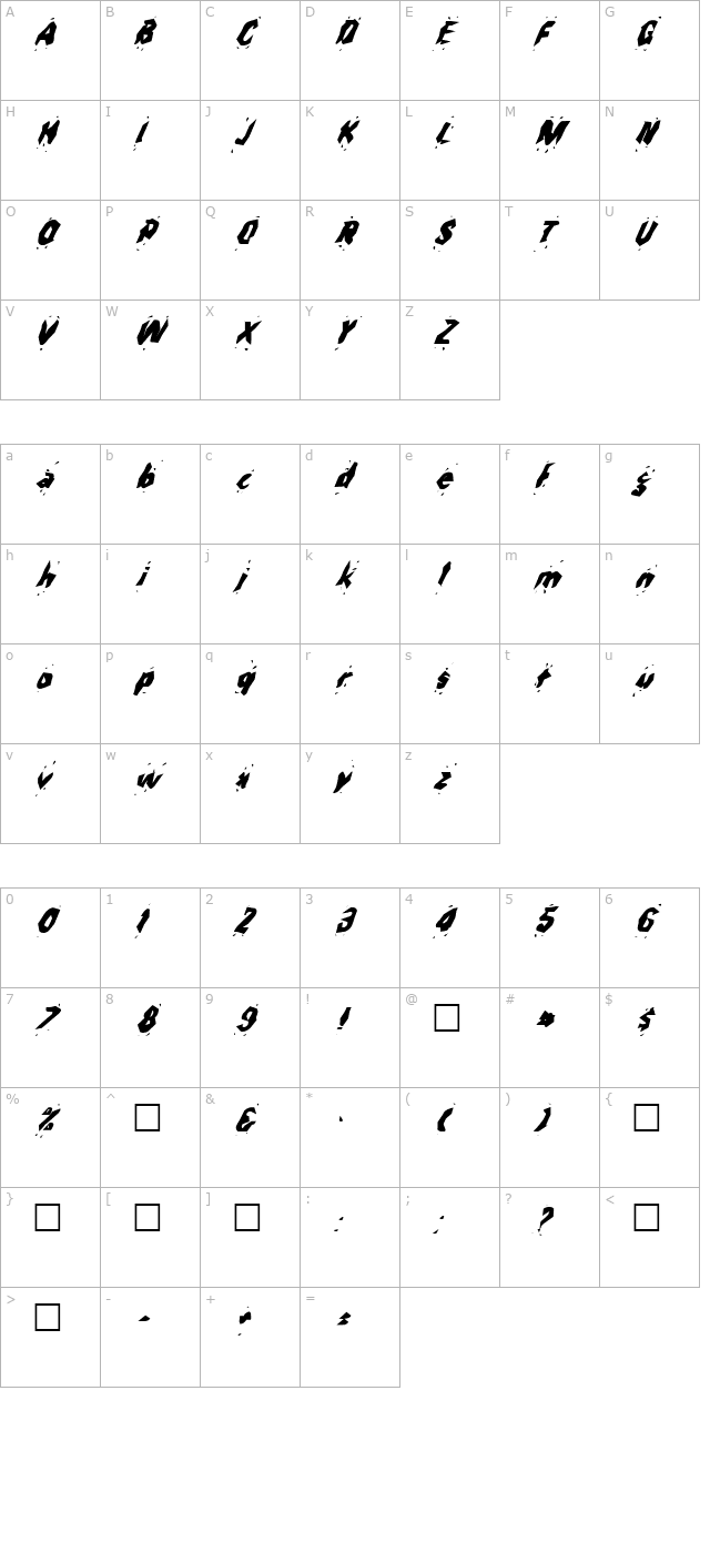 fz-wacky-30-italic character map