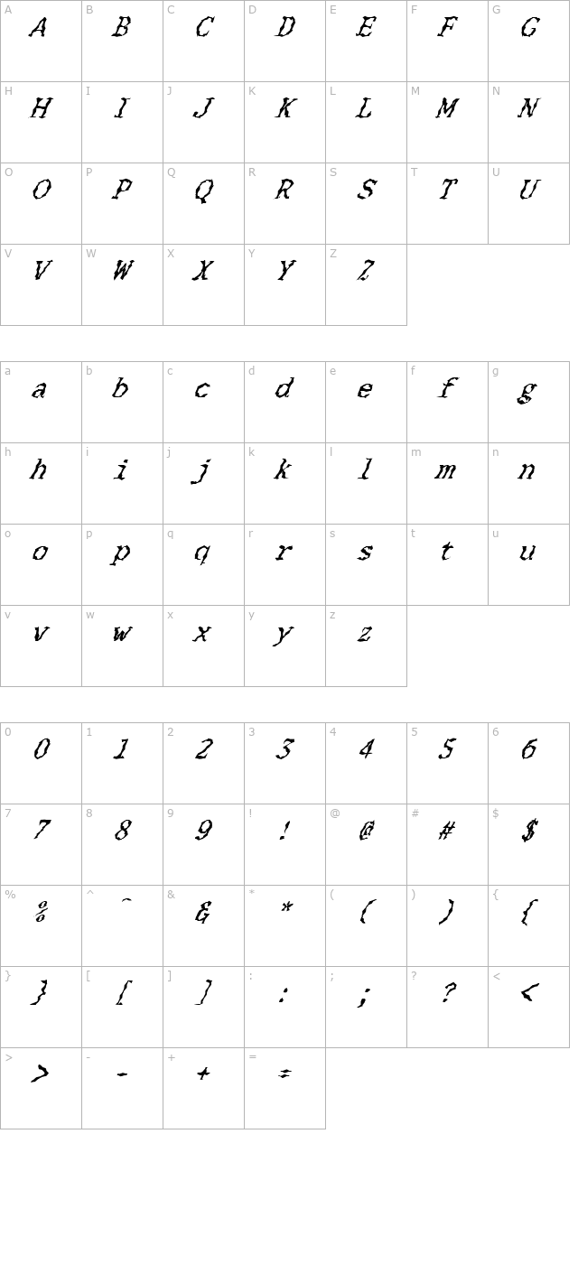 FZ WACKY 33 ITALIC character map