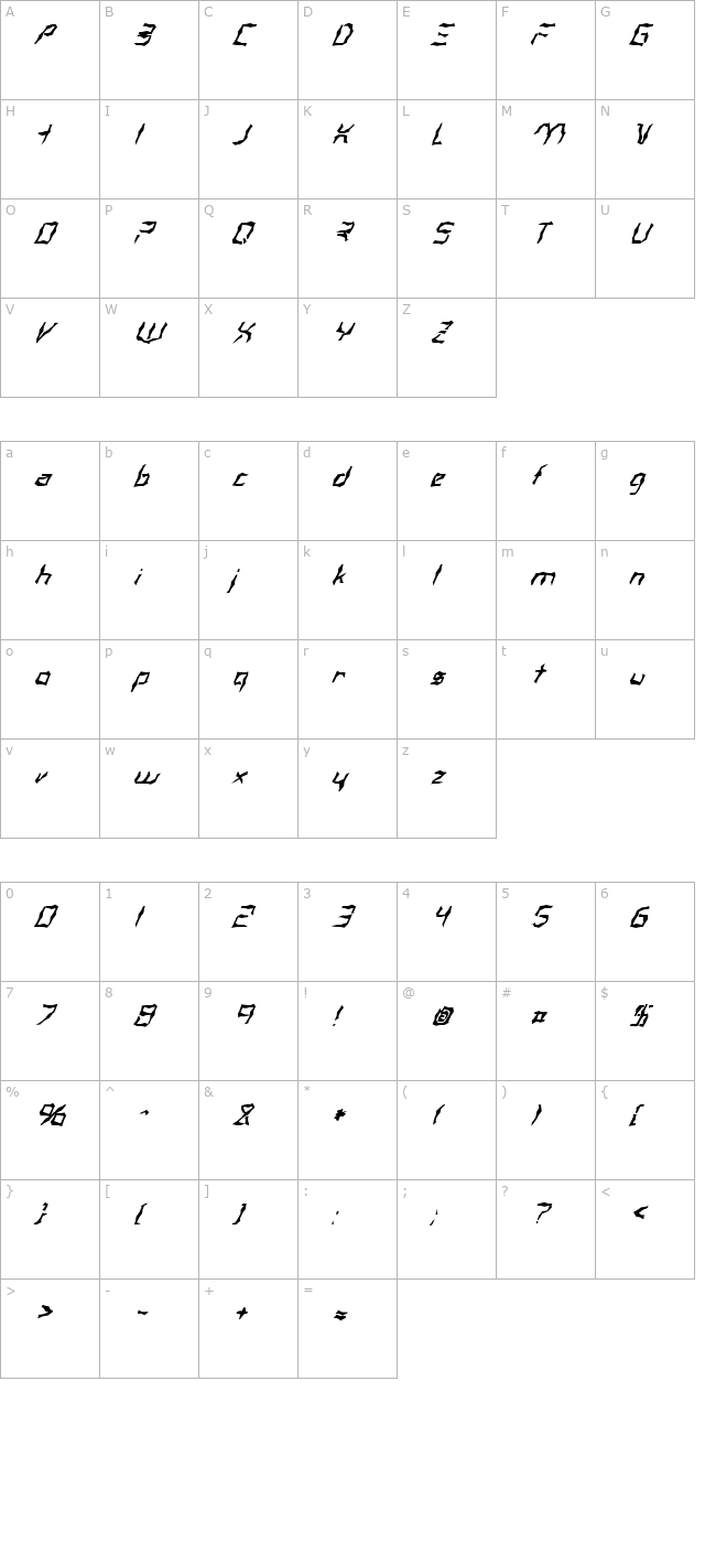 FZ WACKY 38 ITALIC character map