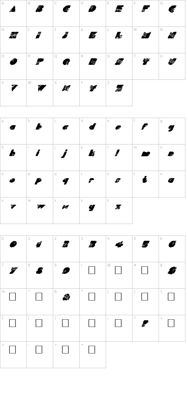 FZ WACKY 40 ITALIC character map