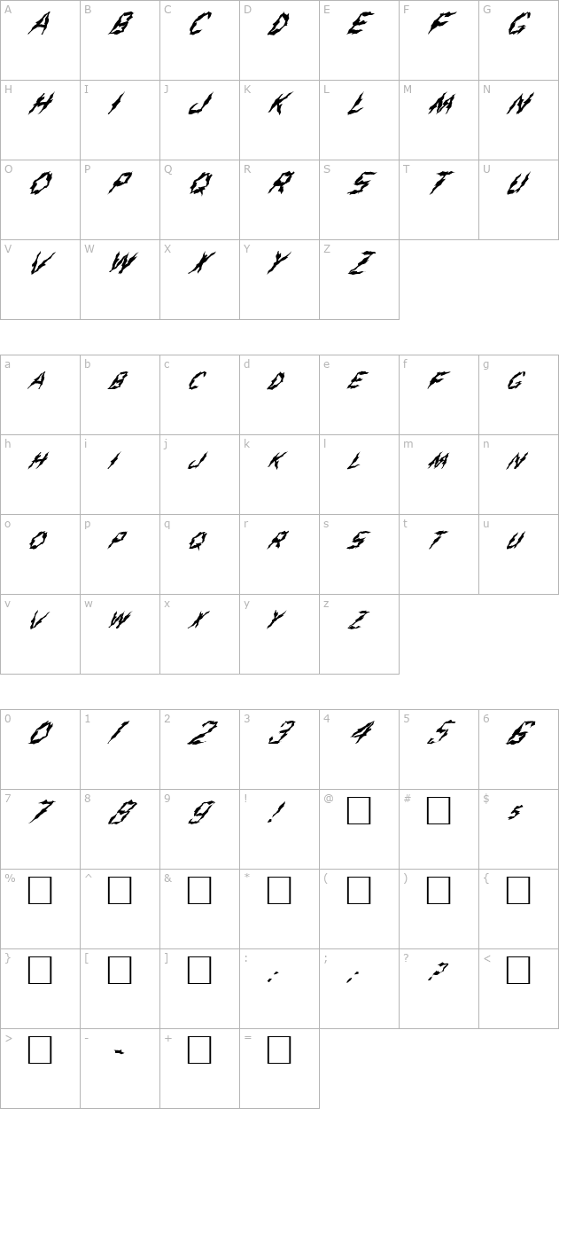 FZ WACKY 43 ITALIC character map