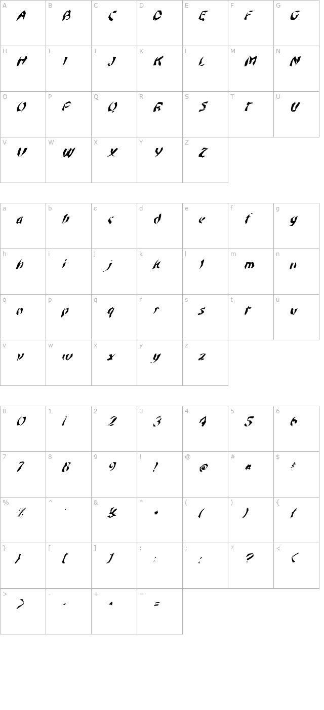 FZ WACKY 45 ITALIC character map